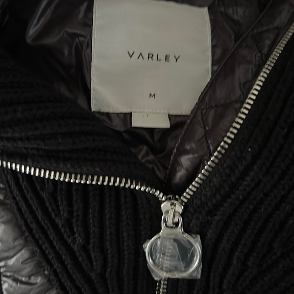 Varley Mayten Knit Puffer Jacket Black Mock Neck Zipper Ribbed Long Coat Medium - Picture 9 of 16
